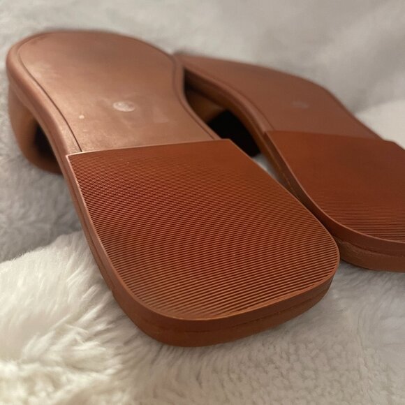 TORY BURCH Double T Logo Sport Leather Slide Sandal Aged Camello/Gold Size: 9 - Picture 13 of 16